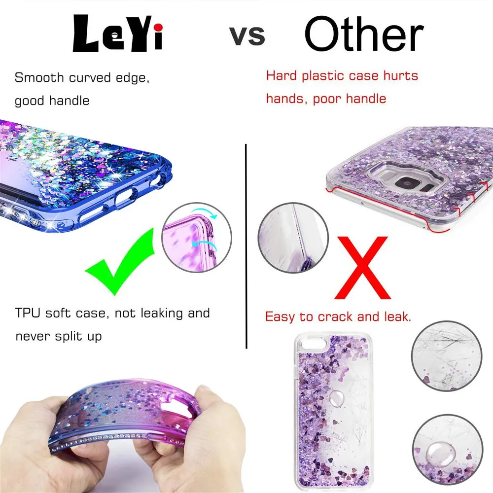 LeYi Case for iPhone 6 iPhone 6S with Tempered Glass Screen Protector [2 pack], 3D Glitter Liquid Cute Personalised Clear Silicone Gel Shockproof