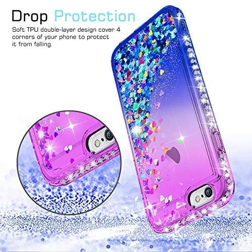 LeYi Case for iPhone 6 iPhone 6S with Tempered Glass Screen Protector [2 pack], 3D Glitter Liquid Cute Personalised Clear Silicone Gel Shockproof