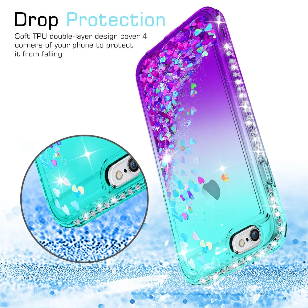 LeYi Case for iPhone 6 iPhone 6S with Tempered Glass Screen Protector [2 pack], 3D Glitter Liquid Cute Personalised Clear Silicone Gel Shockproof