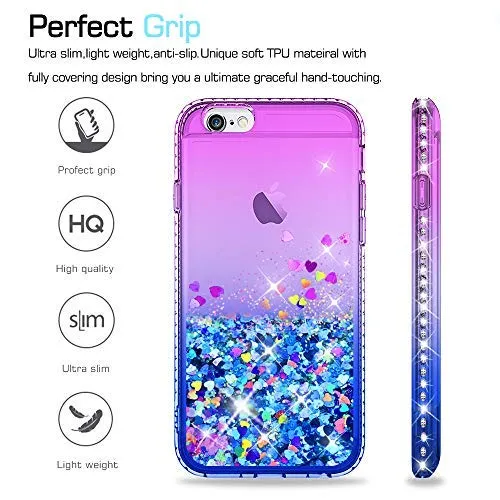 LeYi Case for iPhone 6 iPhone 6S with Tempered Glass Screen Protector [2 pack], 3D Glitter Liquid Cute Personalised Clear Silicone Gel Shockproof