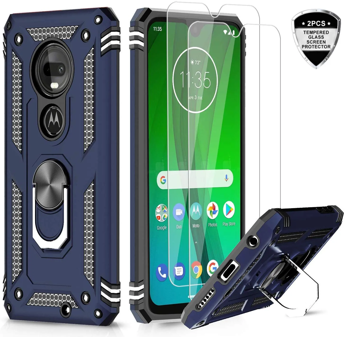 LeYi Moto G7 Case, Moto G7 Plus Case (Not Fit G7 Power/G7 Play) with Tempered Glass Screen Protector [2 Pack], [Military Grade] Defender Phone Case