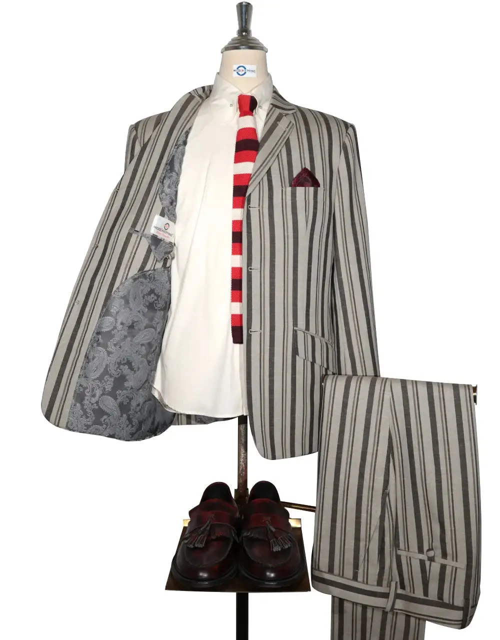 Linen Suit - Brown and Grey Striped Suit