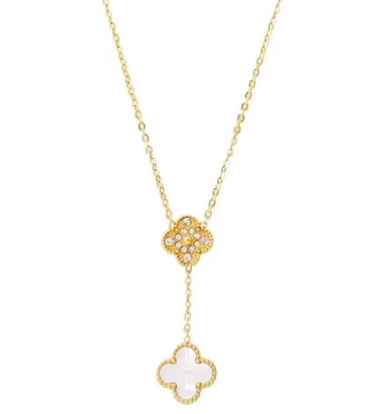 Long Gold Clover Necklace