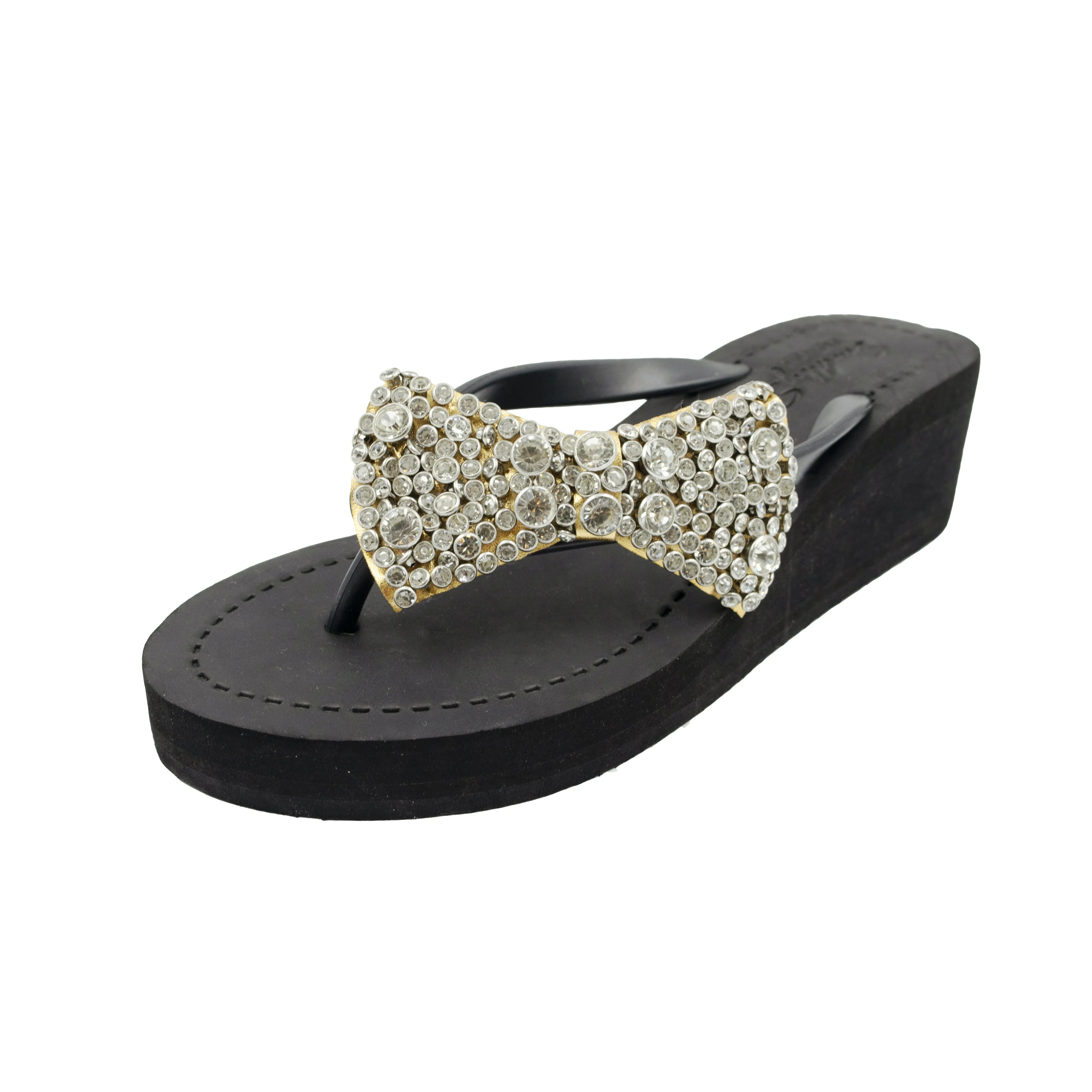 Madison -  Crystal Stones Bow Mid Wedge Flip Flops