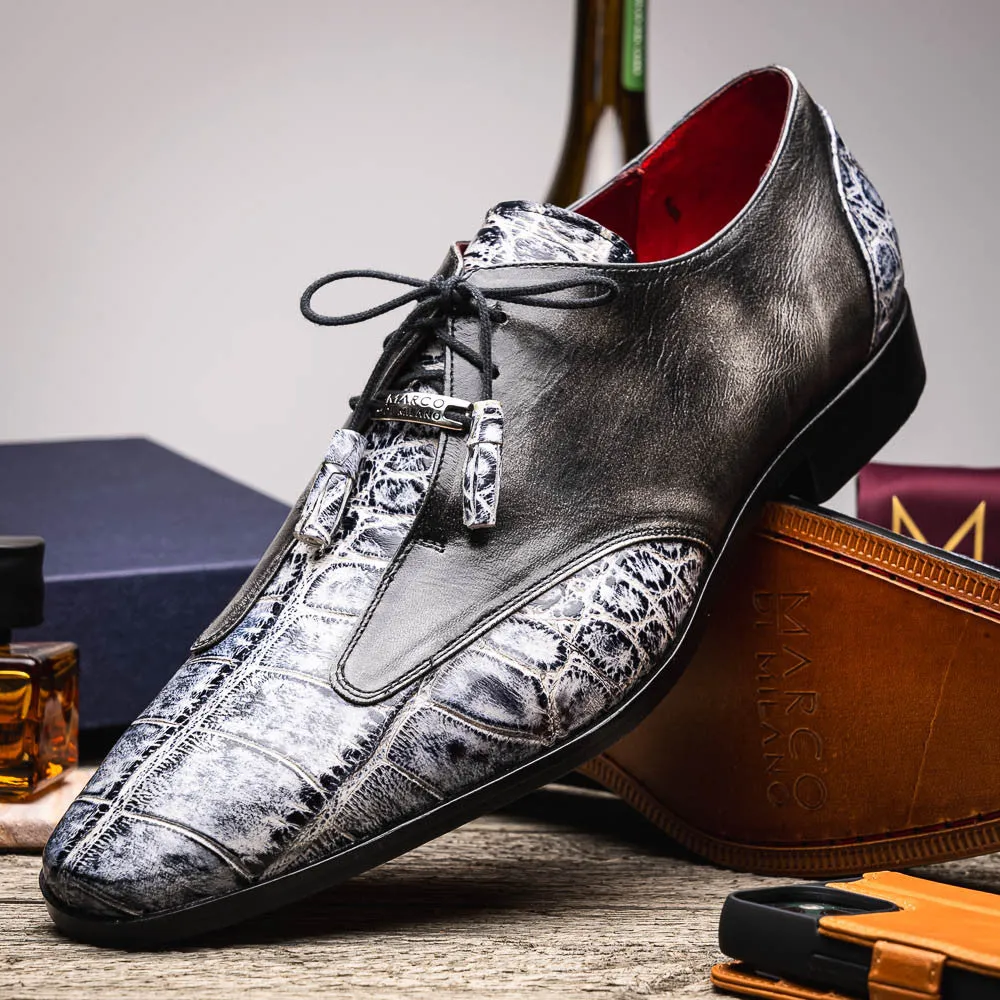 Marco Di Milano Anzio Derby Newspaper/Grey Alligator And Calfskin Shoes