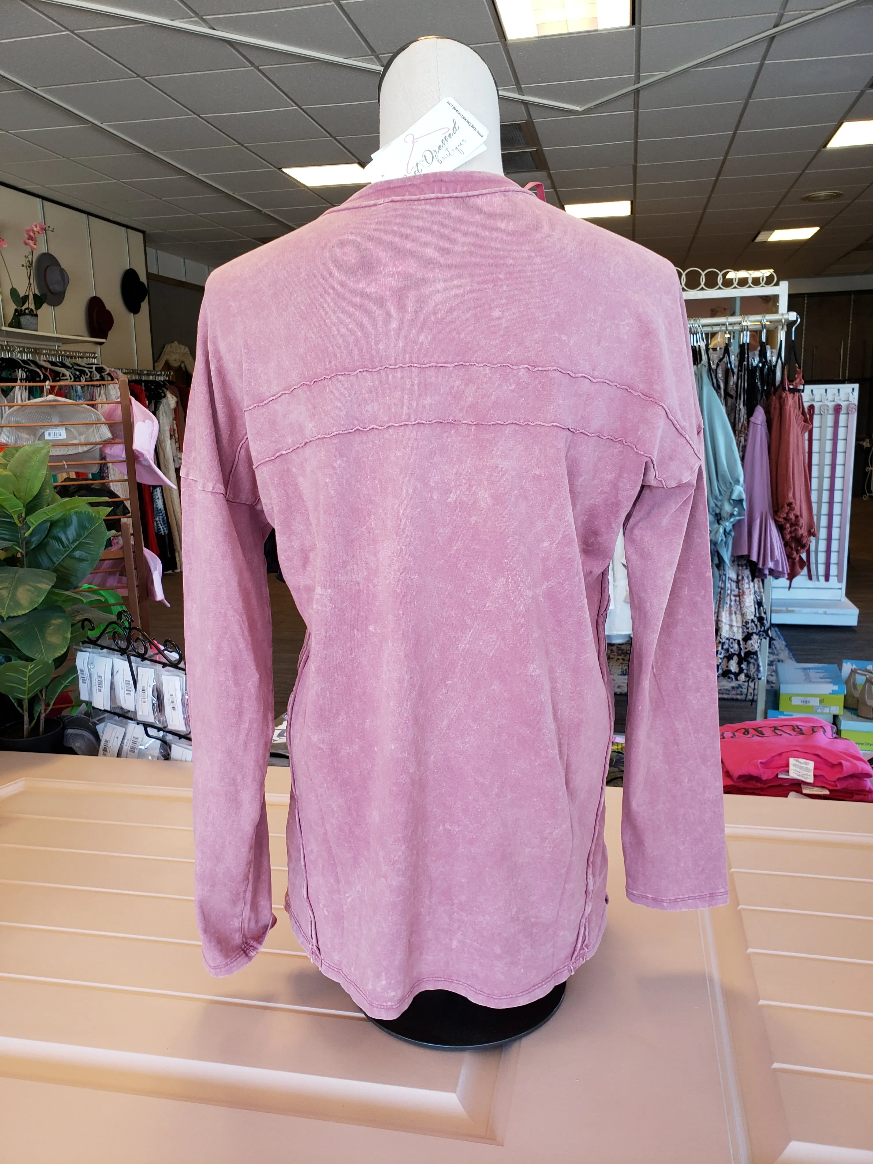 Mauve Vintage Washed Oversized Top S-3XL