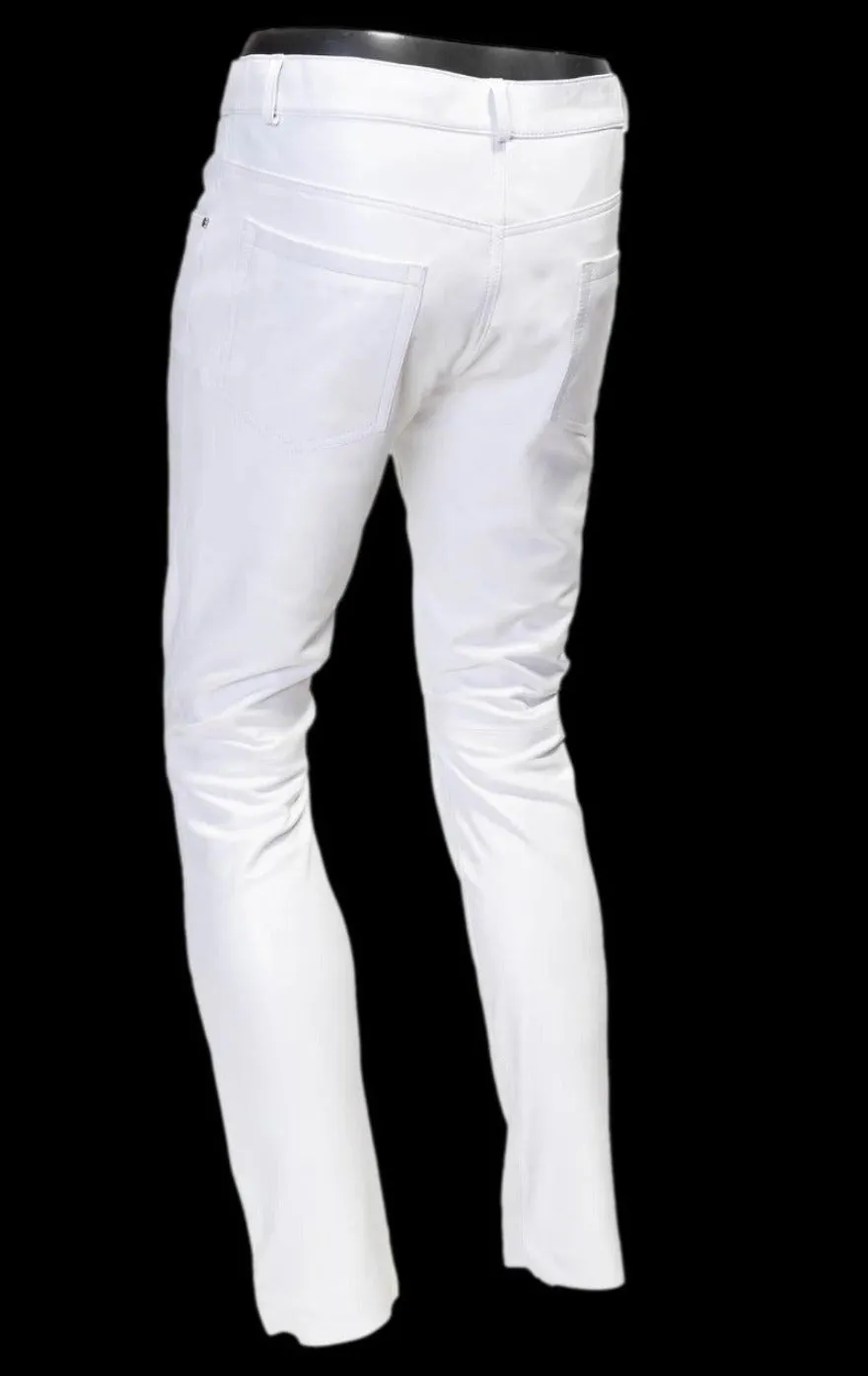 Mens White Leather Jeans