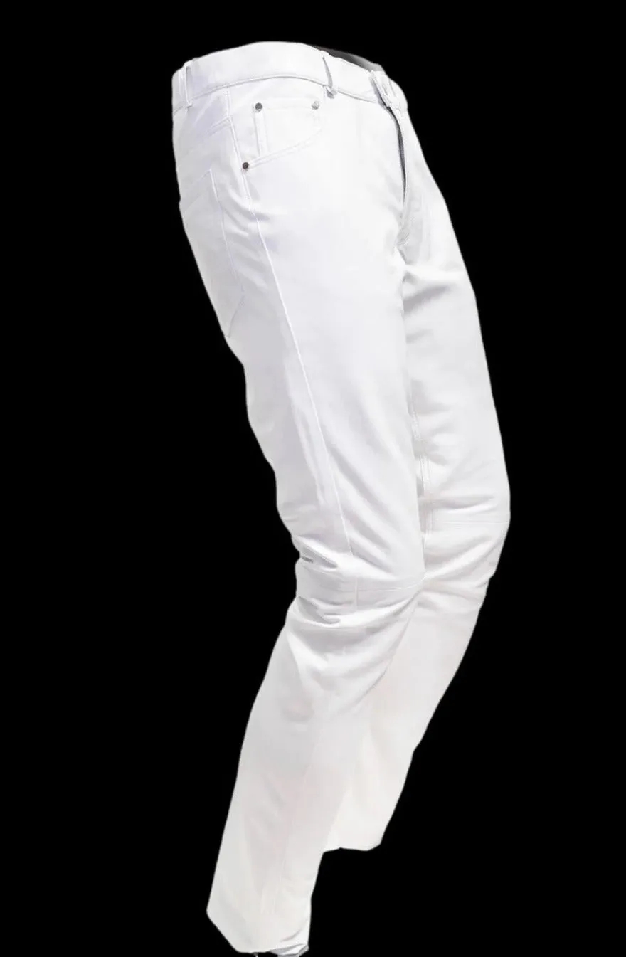 Mens White Leather Jeans