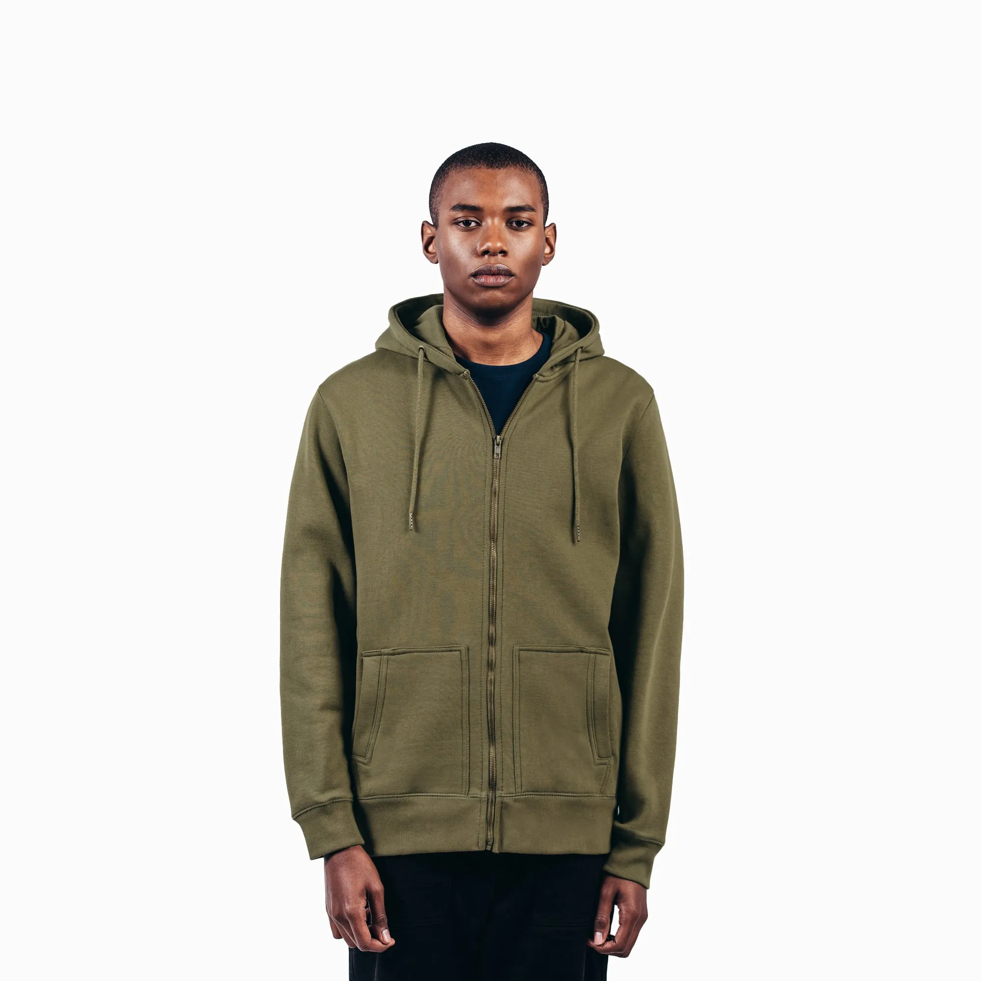 Military Olive Organic Cotton Zip-Up Sweatshirt