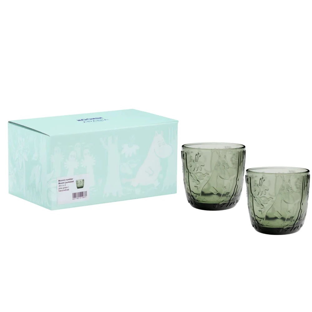 Moomin Pine Green Glass Tumblers 2-pack 28cl - Moomin Arabia