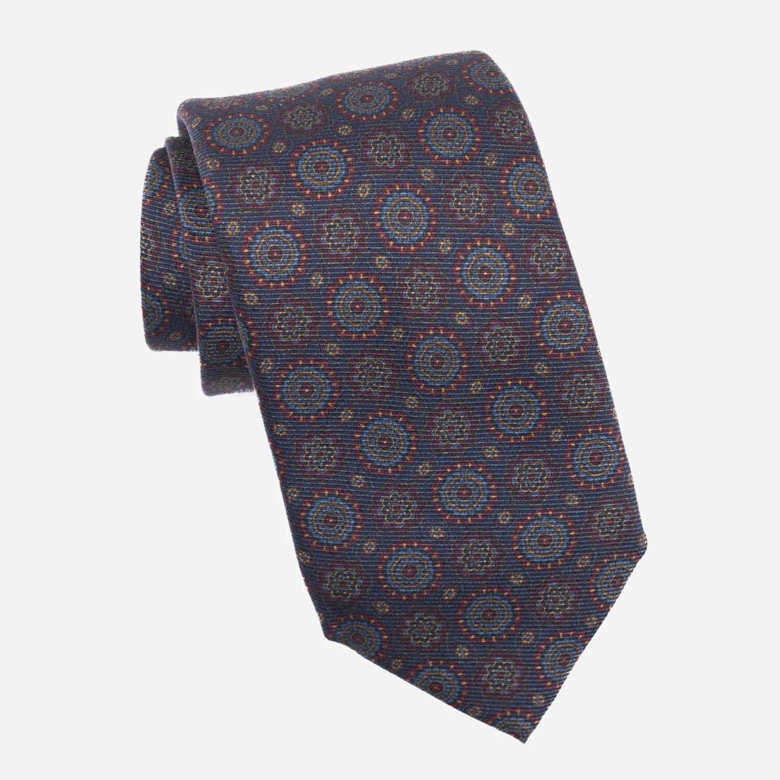 Moretti - Printed Madder Silk Tie - Navy & Burgundy