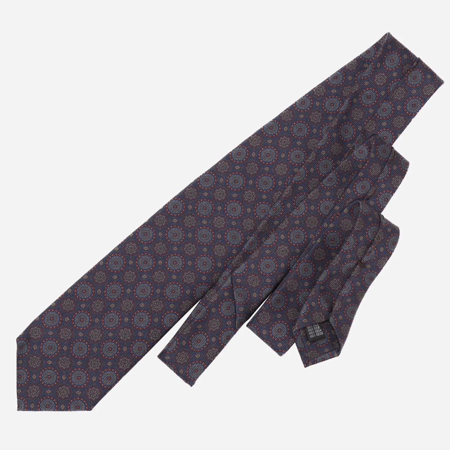 Moretti - Printed Madder Silk Tie - Navy & Burgundy