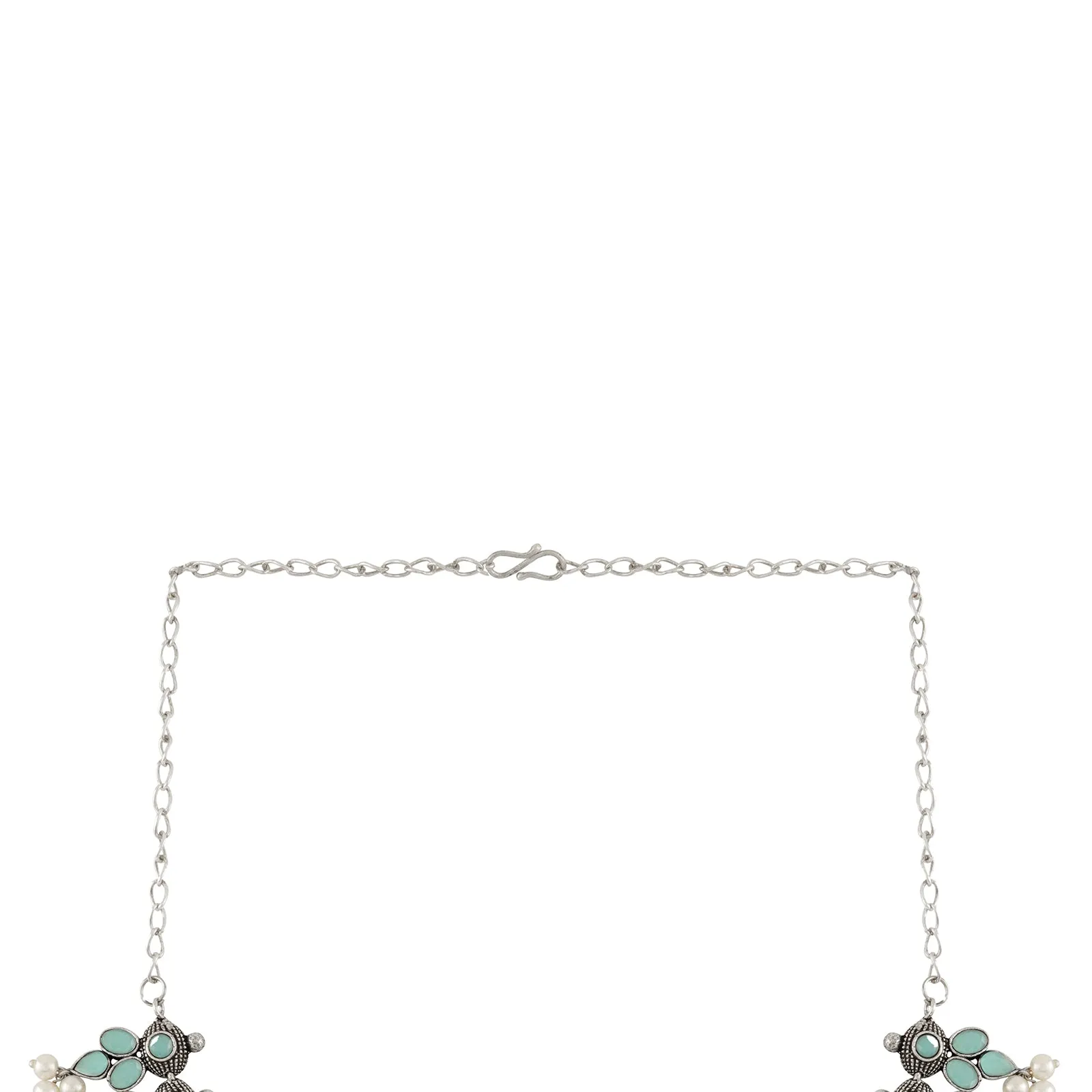 Nishan Silver Oxidised Turquoise Stone and Pearl Necklace Set