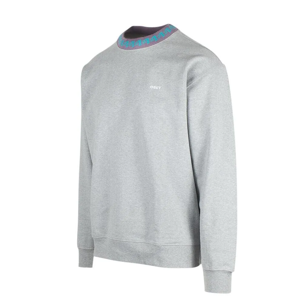 Obey Men's Heather Grey Purple Aqua Collar Crew Neck L/S Sweater (S01A)