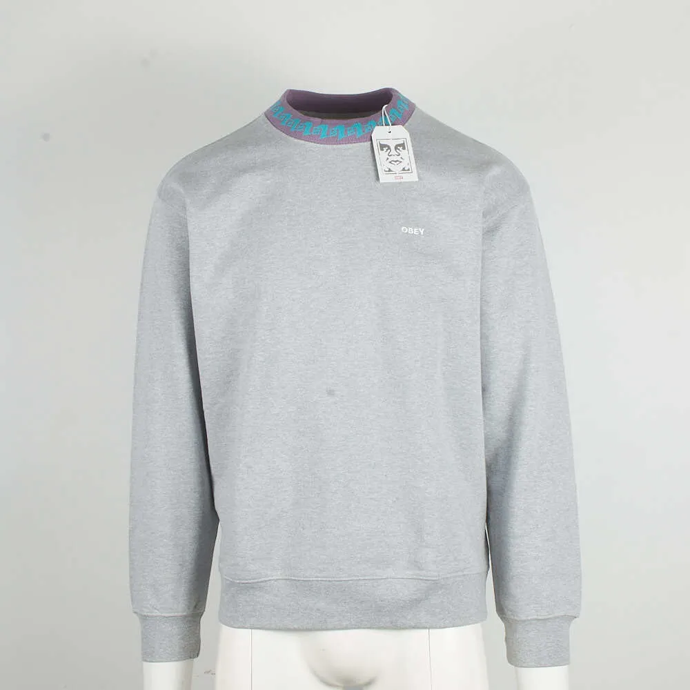 Obey Men's Heather Grey Purple Aqua Collar Crew Neck L/S Sweater (S01A)