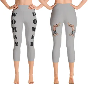 Our best viral leggings gray woman power black letters