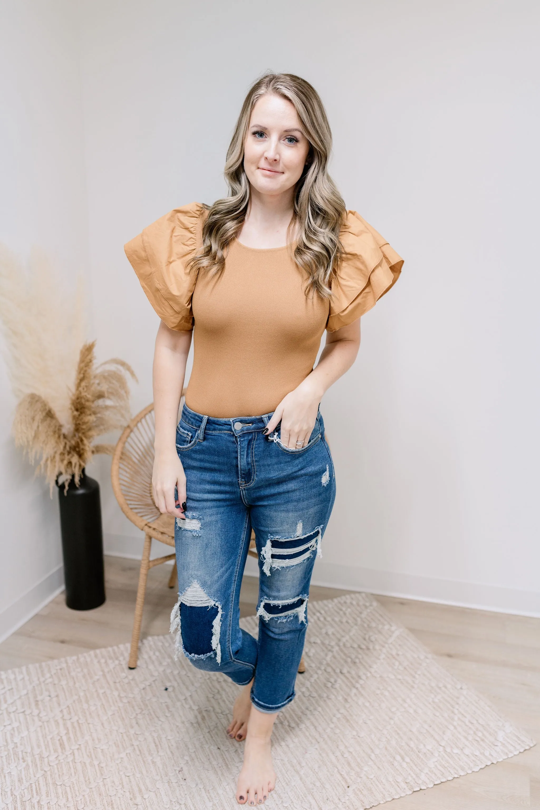 Over the Top Bodysuit - Caramel