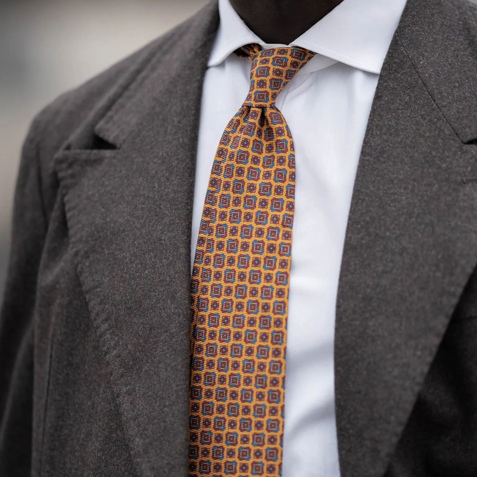 Parma - Printed Madder Silk Tie - Amber Yellow