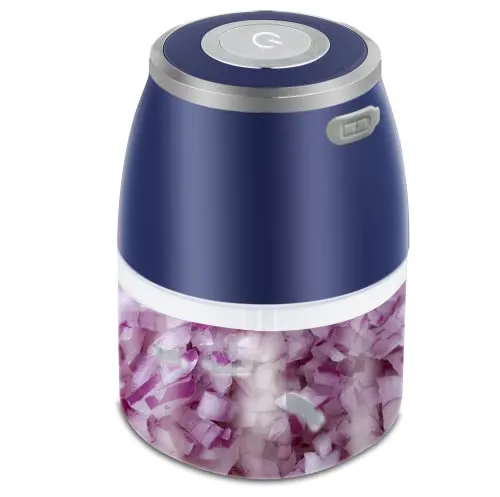 Pigeon Zoom Rechargeable Electric Chopper 250 ml, Portable with 3 Stainless Steel Blades for Effortlessly Chopping Vegetables and Fruits - Blue