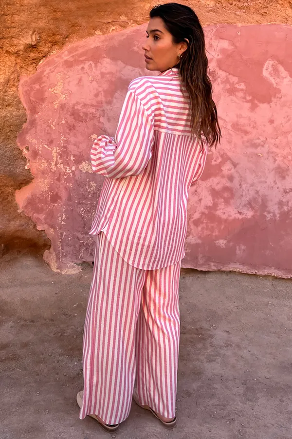 Pink Stripe Elissa Wide Leg Trousers