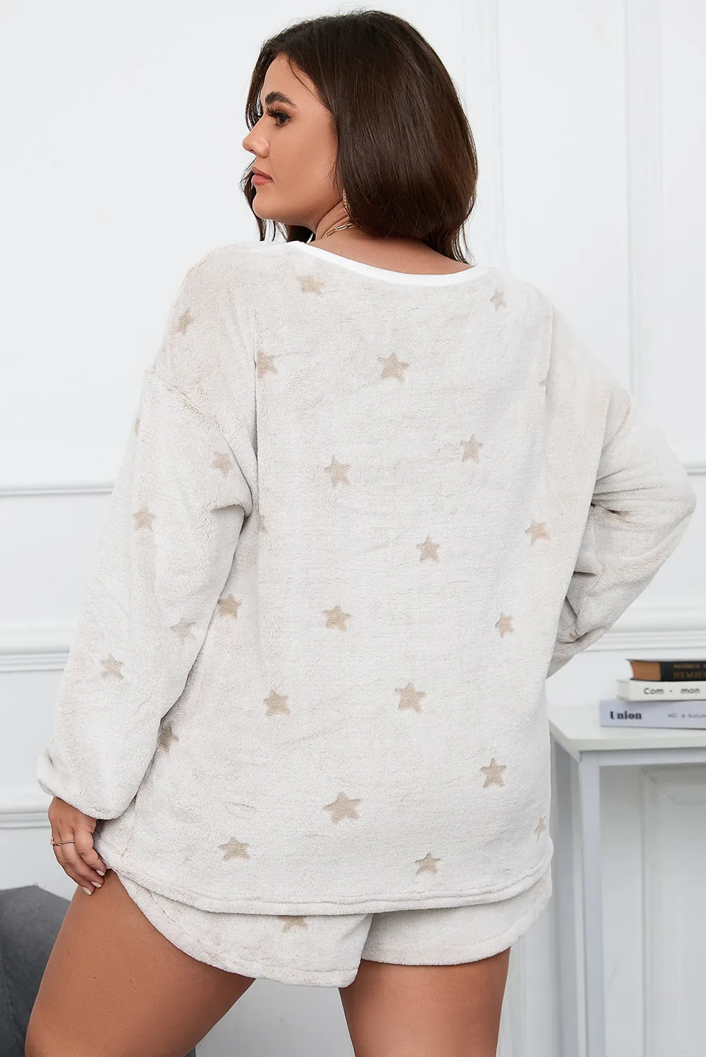 Plus Size Plush Star Shorts Set