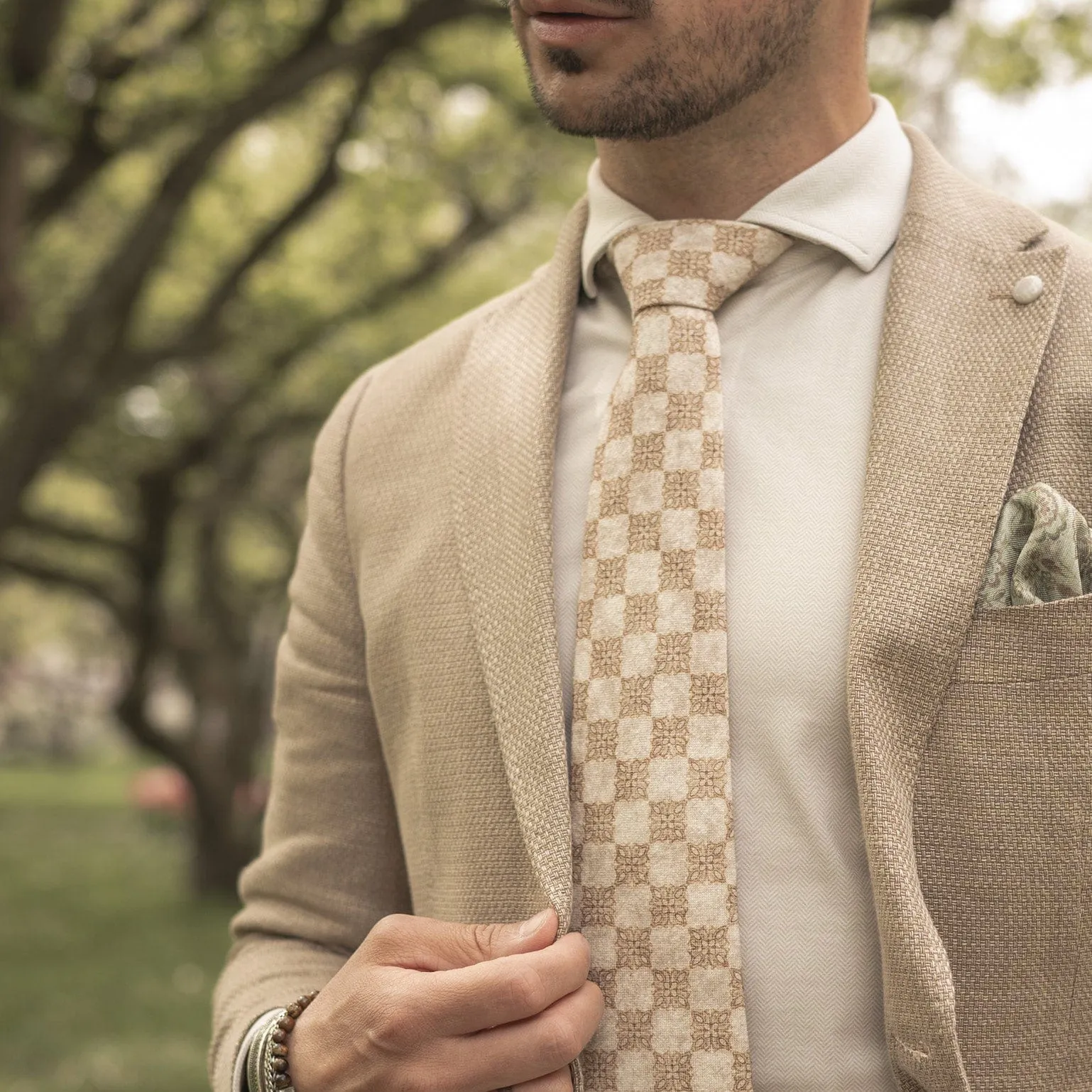 Ponza - Printed Silk Tie - Travertine Beige