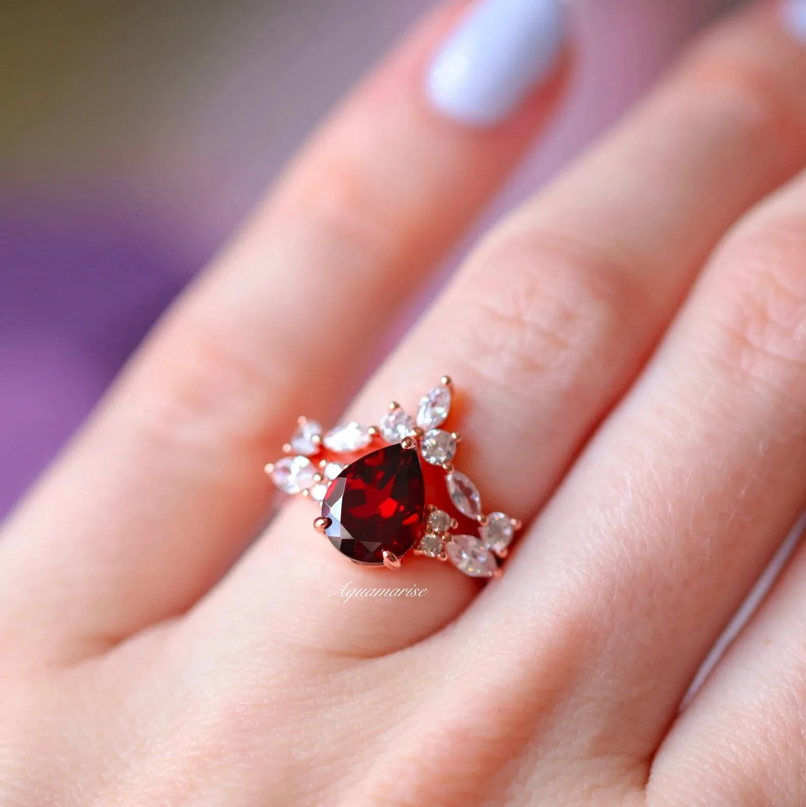 Red Fire Opal & Garnet & Galaxy Sandstone Couples Ring