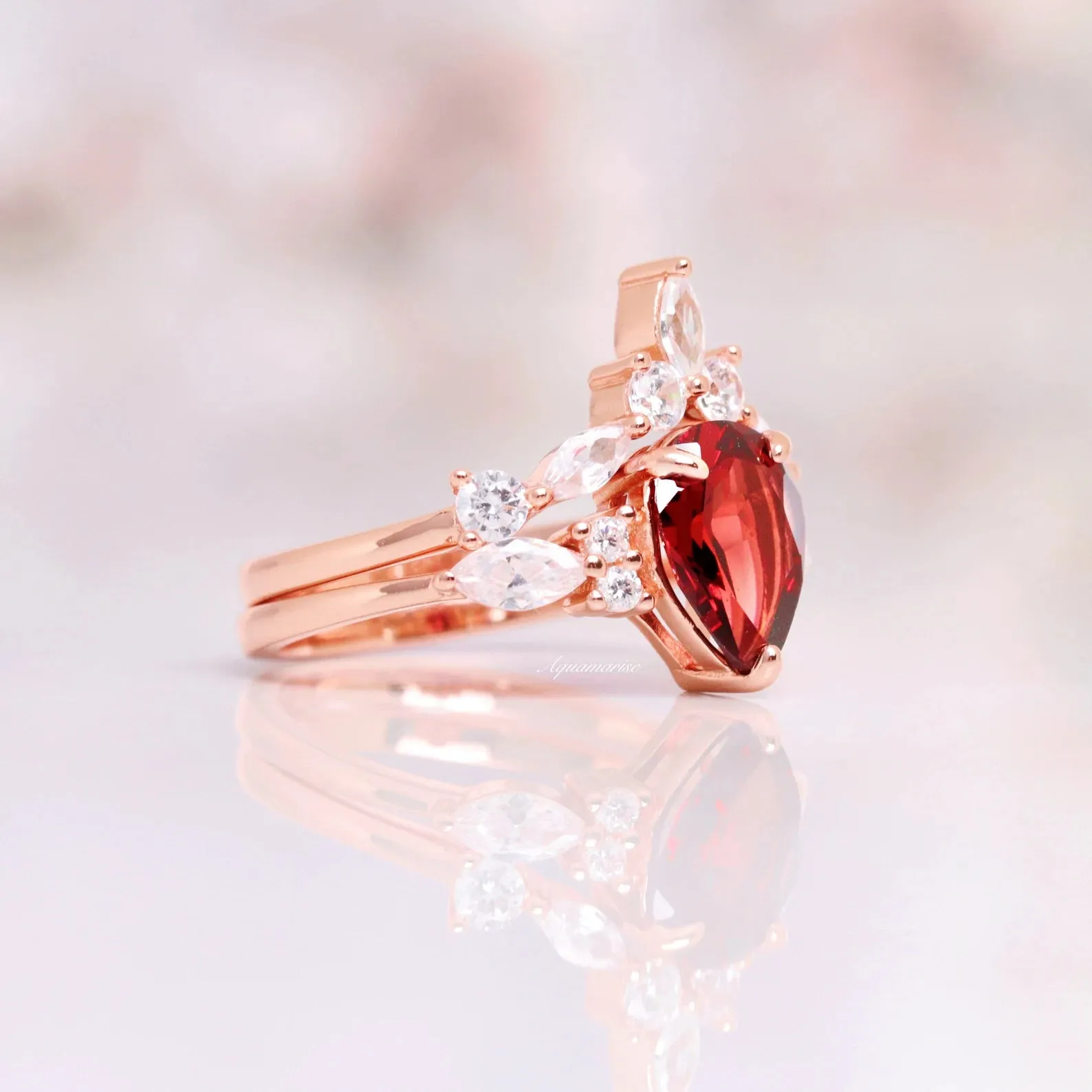 Red Fire Opal & Garnet & Galaxy Sandstone Couples Ring