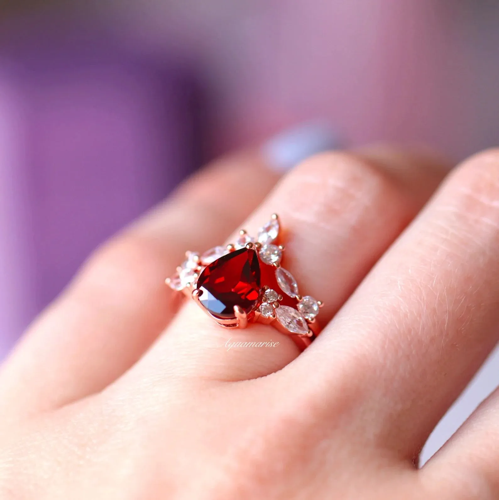 Red Fire Opal & Garnet & Galaxy Sandstone Couples Ring