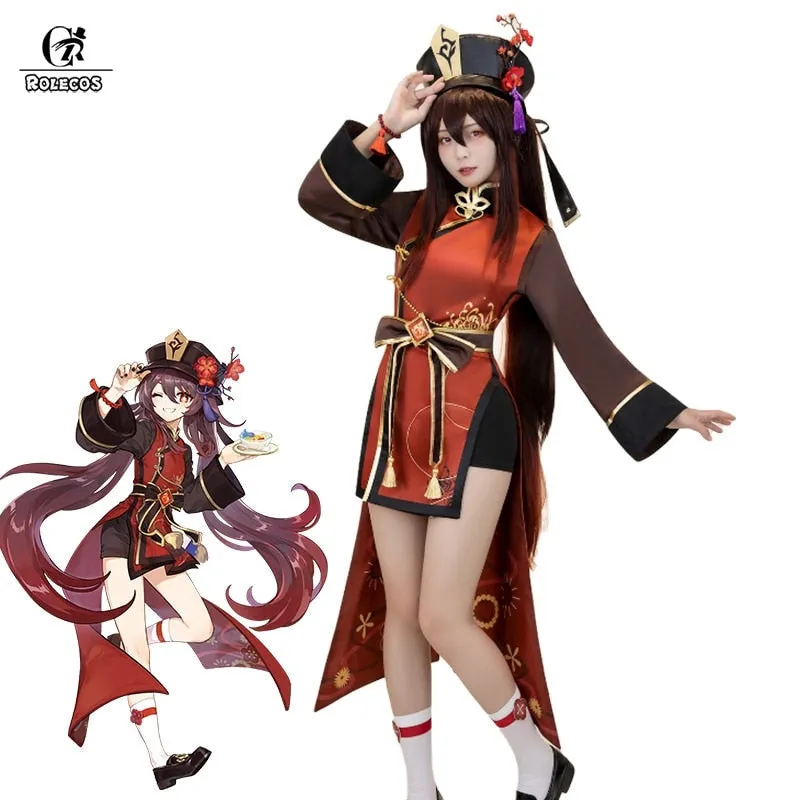 ROLECOS Game Genshin Impact Hutao Cosplay Costume Hu Tao Uniform Cosplay Chinese Style Halloween