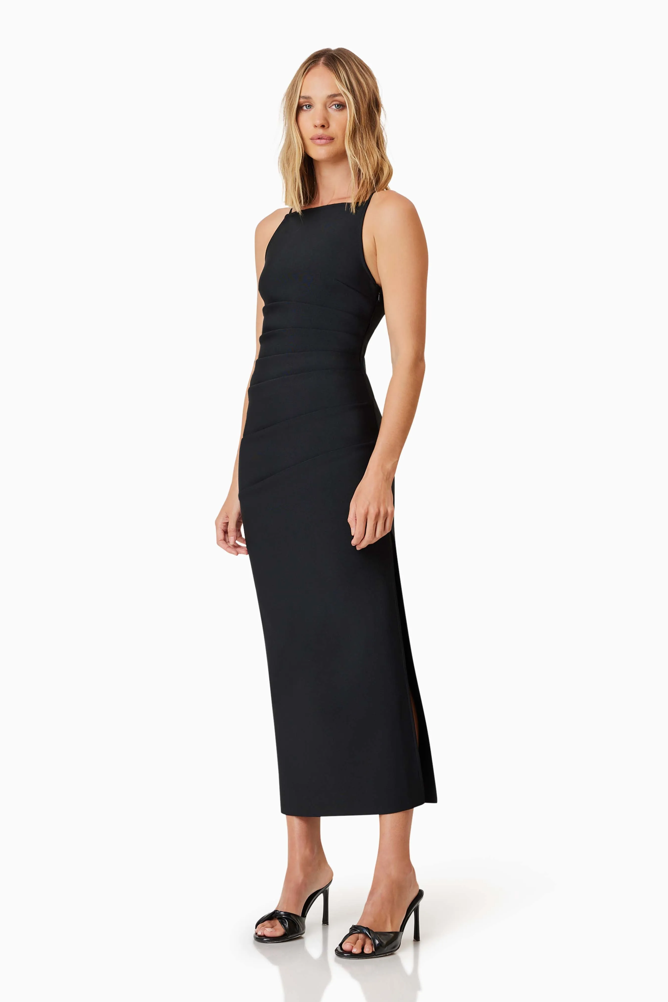 Rose Cocktail Midi Dress In Black