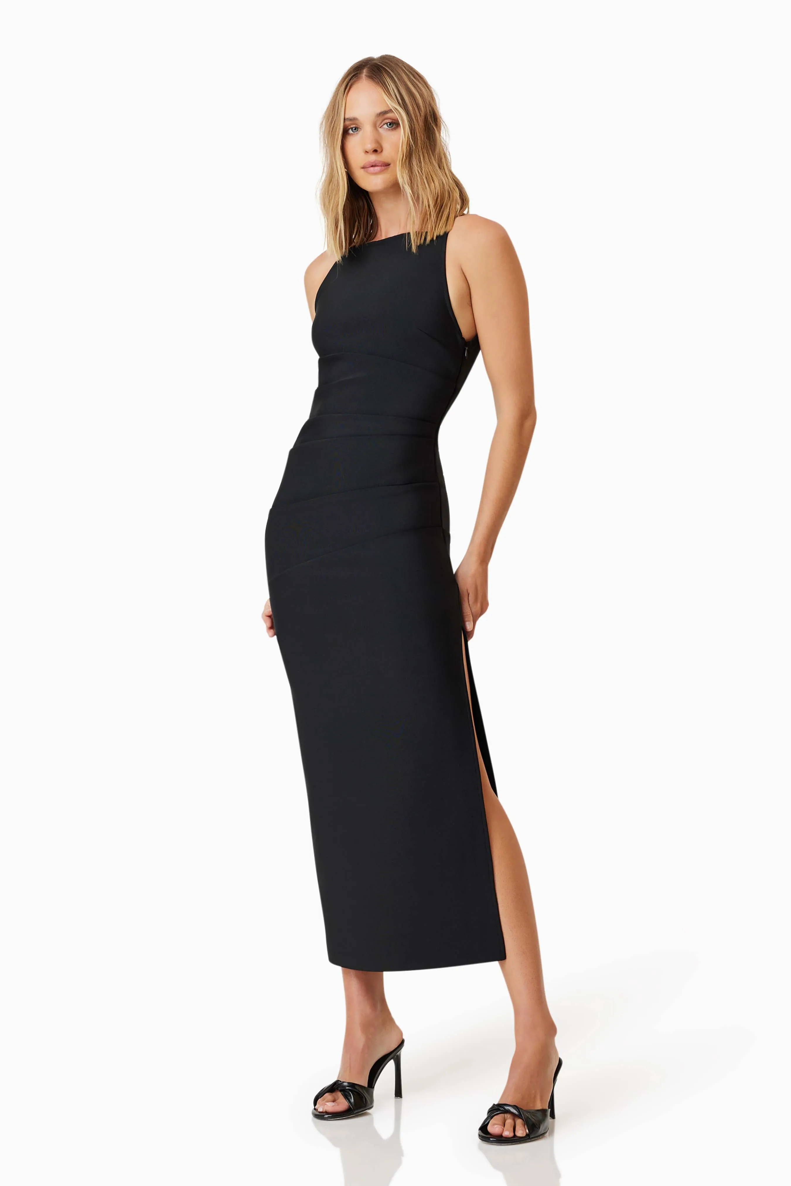 Rose Cocktail Midi Dress In Black