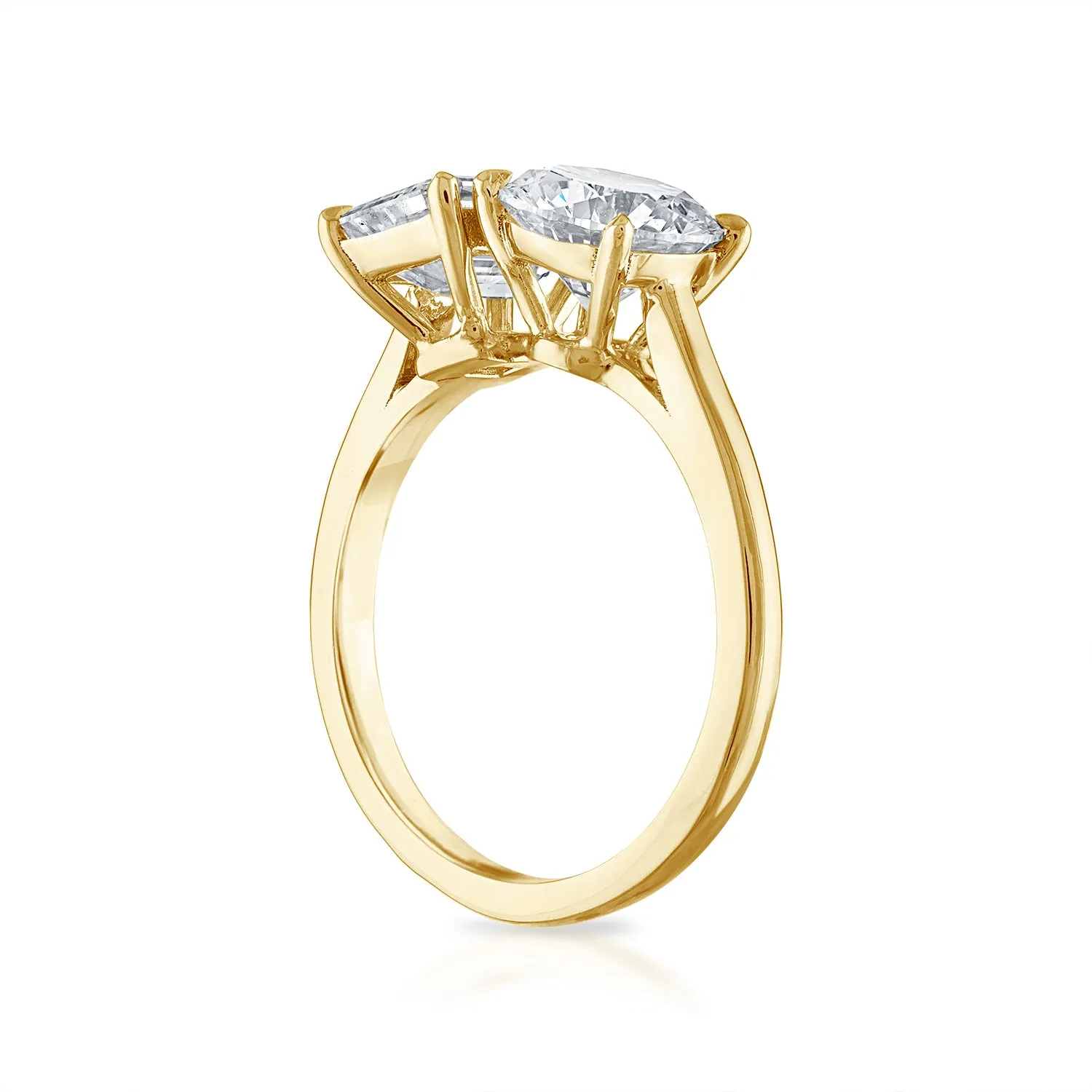 Round Cut and Emerald Cut Two-Stone Engagement Ring