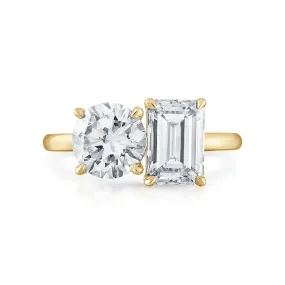 Round Cut and Emerald Cut Two-Stone Engagement Ring