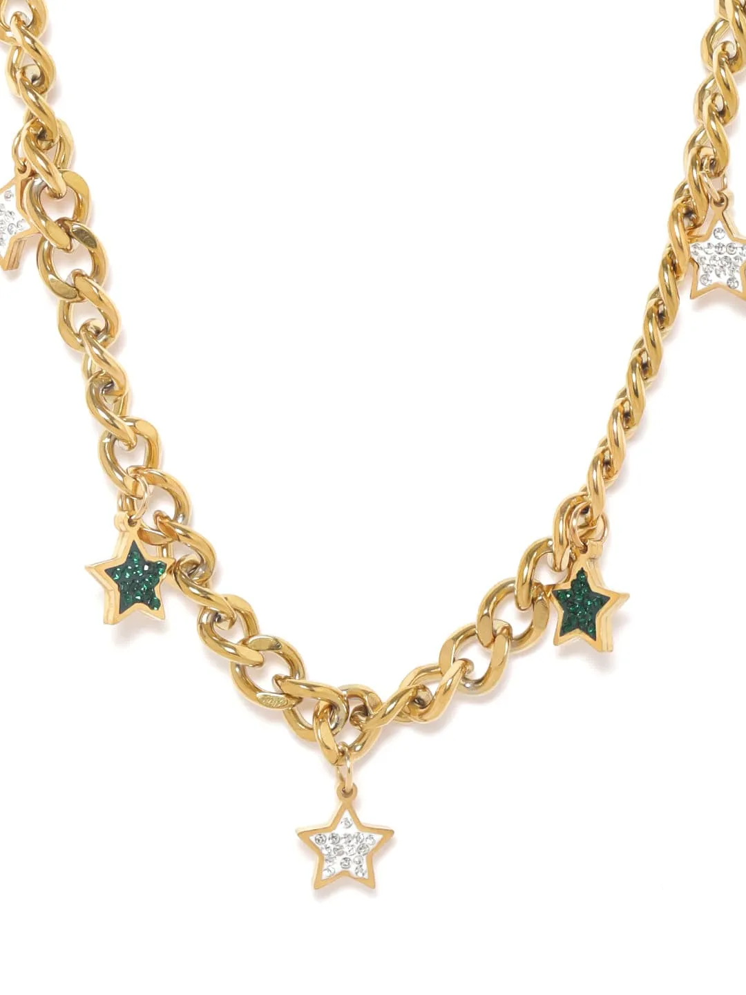 Rubans Voguish 22K Gold plated Stainless Steel Waterproof Cuban Chain shell Studded Star Charms Tarnish free necklace