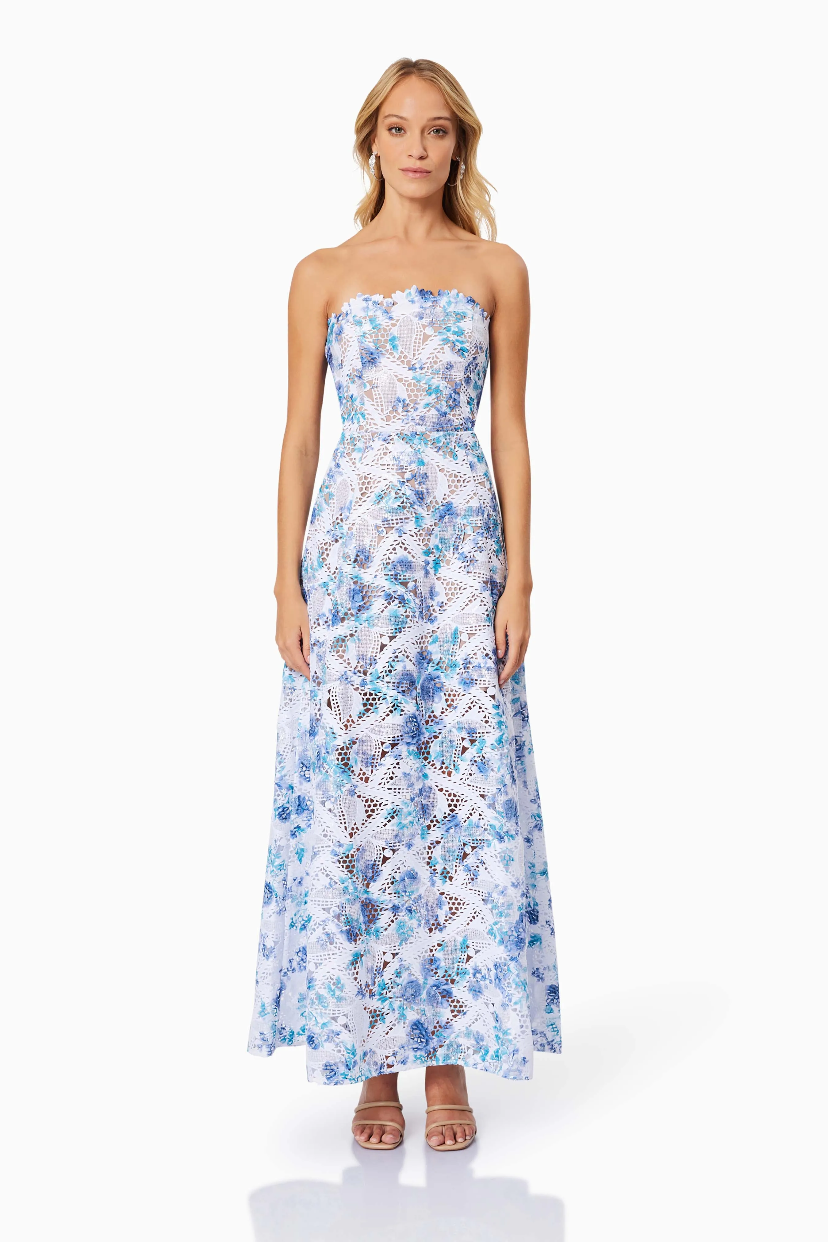 Savannah Fitted Strapless Maxi Dress In Blue