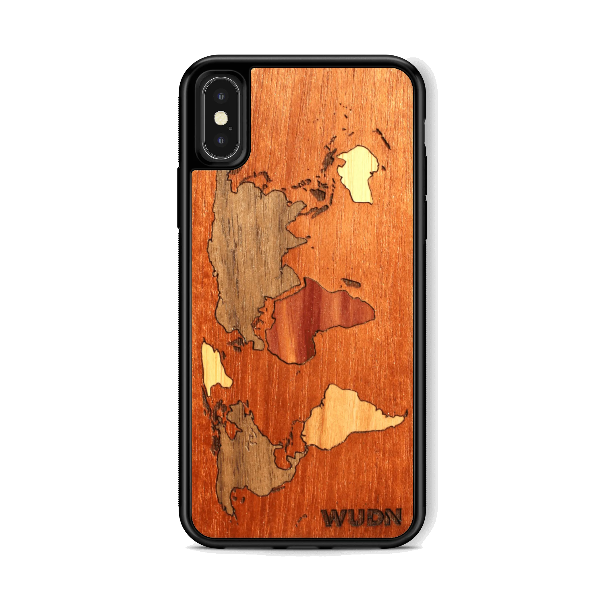 Slim Wooden Phone Case (Mahogany Inlay - World Map Traveler)