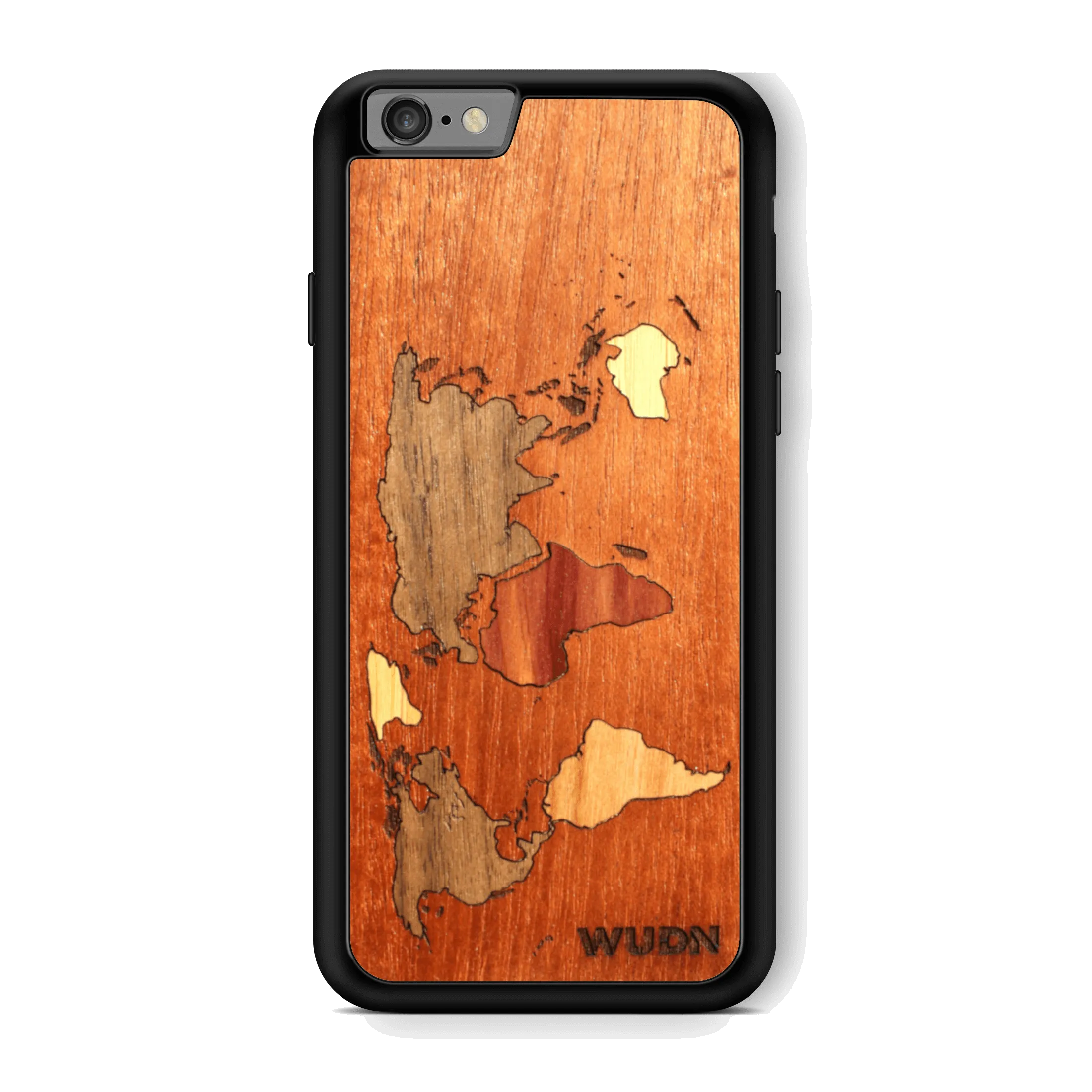 Slim Wooden Phone Case (Mahogany Inlay - World Map Traveler)