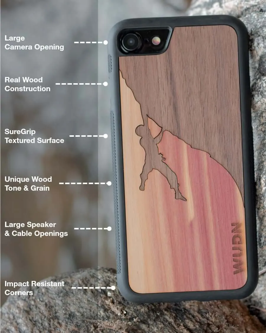 Slim Wooden Phone Case (Mahogany Inlay - World Map Traveler)