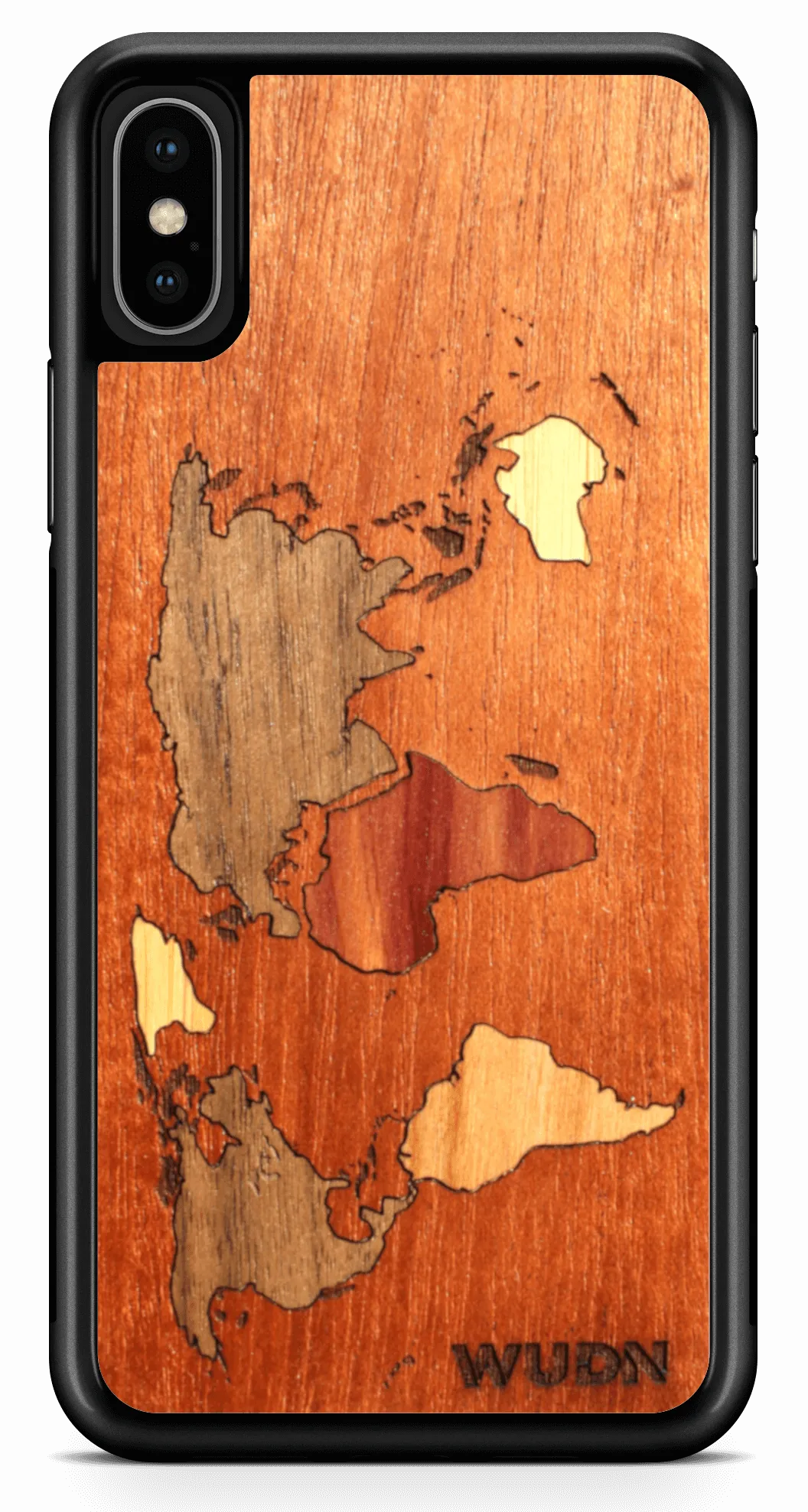 Slim Wooden Phone Case (Mahogany Inlay - World Map Traveler)