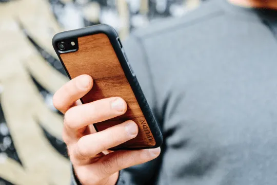 Slim Wooden Phone Case (Mahogany Inlay - World Map Traveler)