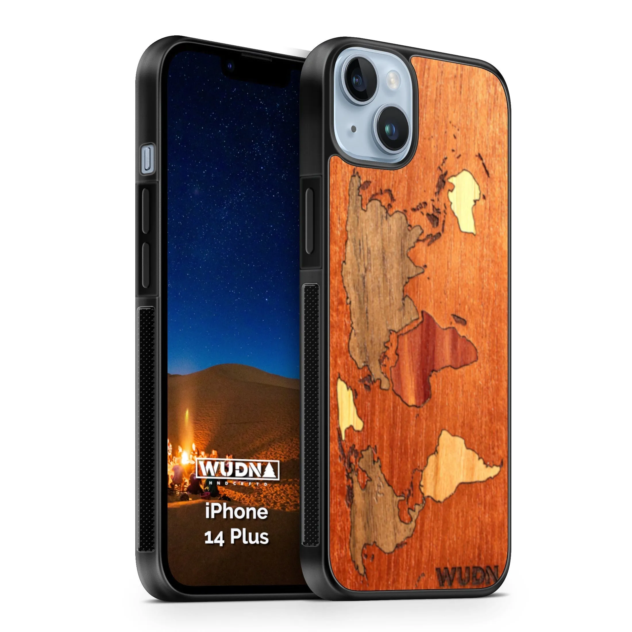 Slim Wooden Phone Case (Mahogany Inlay - World Map Traveler)