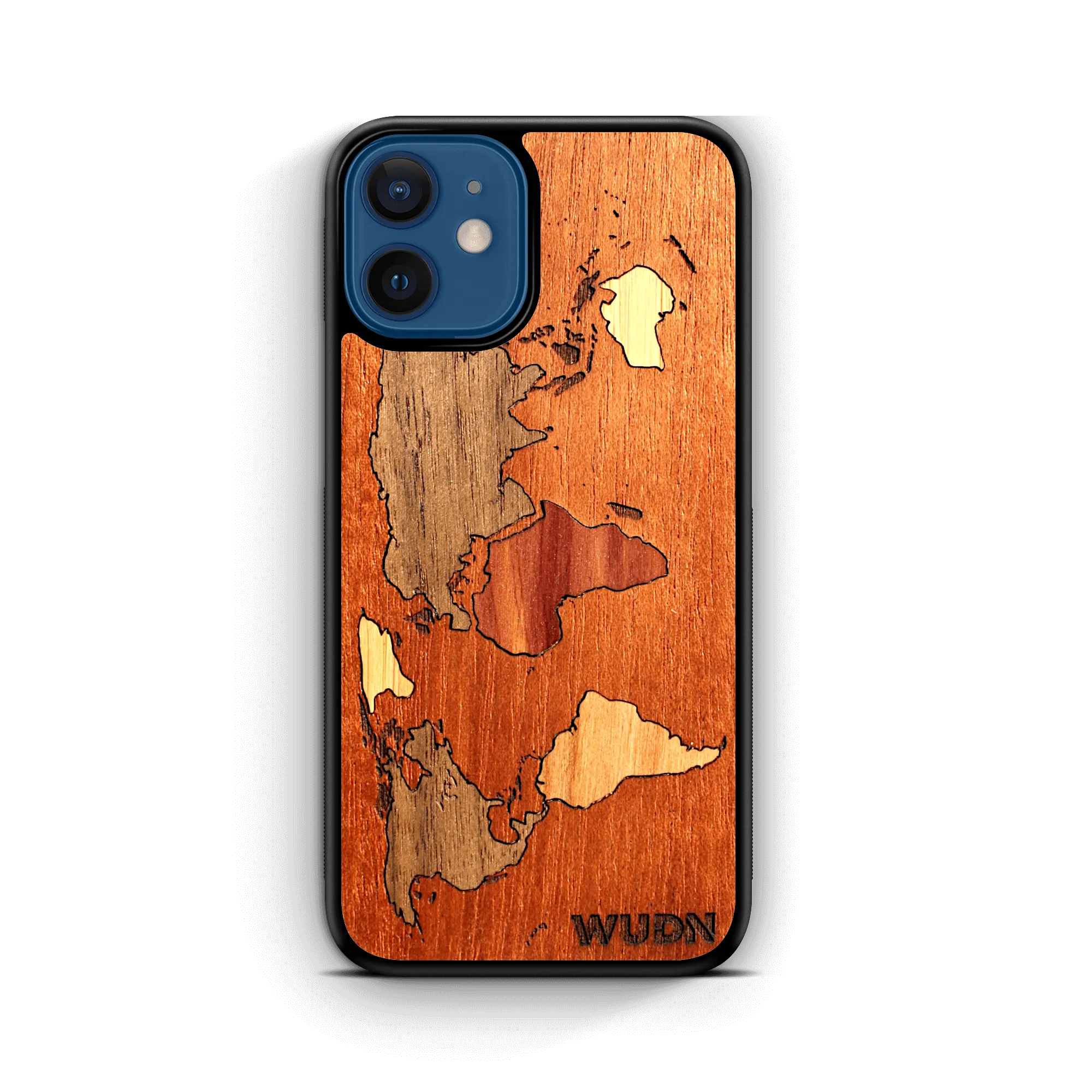 Slim Wooden Phone Case (Mahogany Inlay - World Map Traveler)