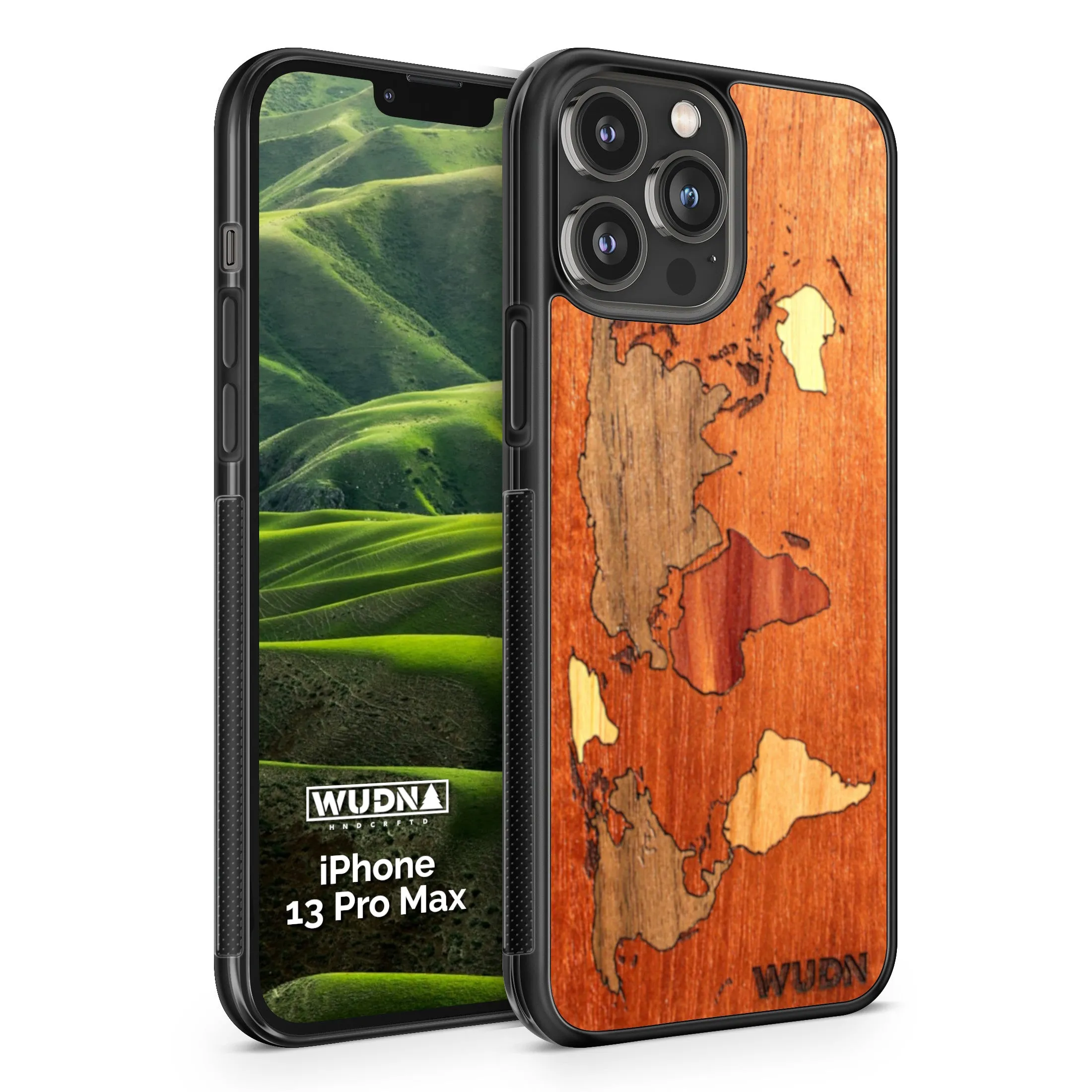 Slim Wooden Phone Case (Mahogany Inlay - World Map Traveler)