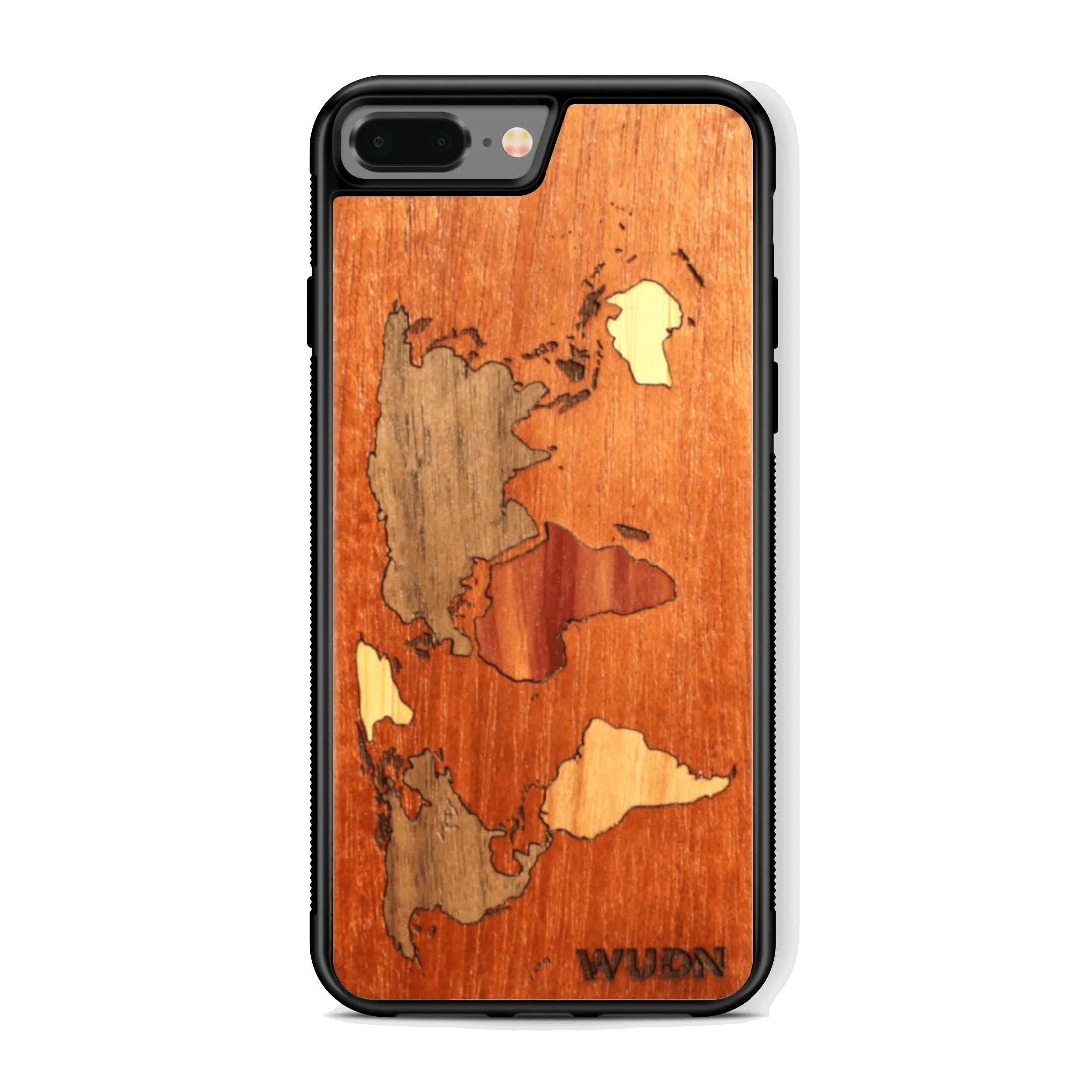 Slim Wooden Phone Case (Mahogany Inlay - World Map Traveler)