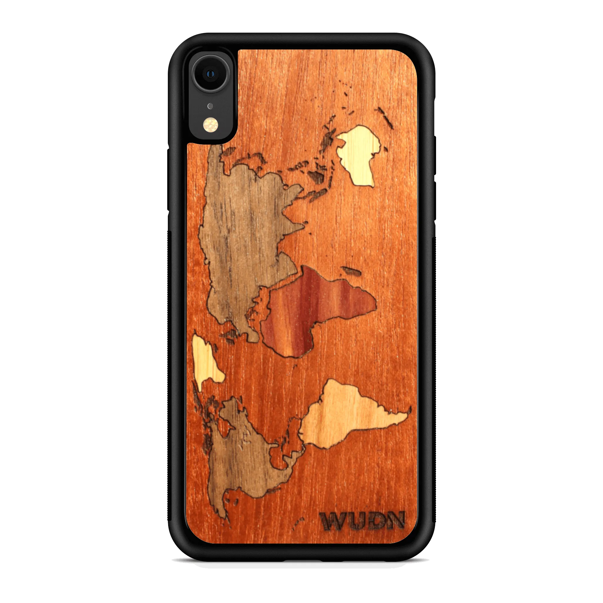 Slim Wooden Phone Case (Mahogany Inlay - World Map Traveler)