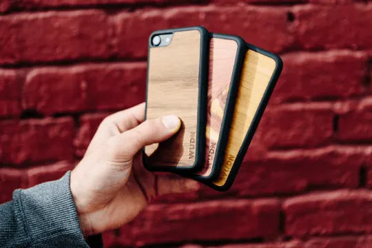 Slim Wooden Phone Case (Mahogany Inlay - World Map Traveler)