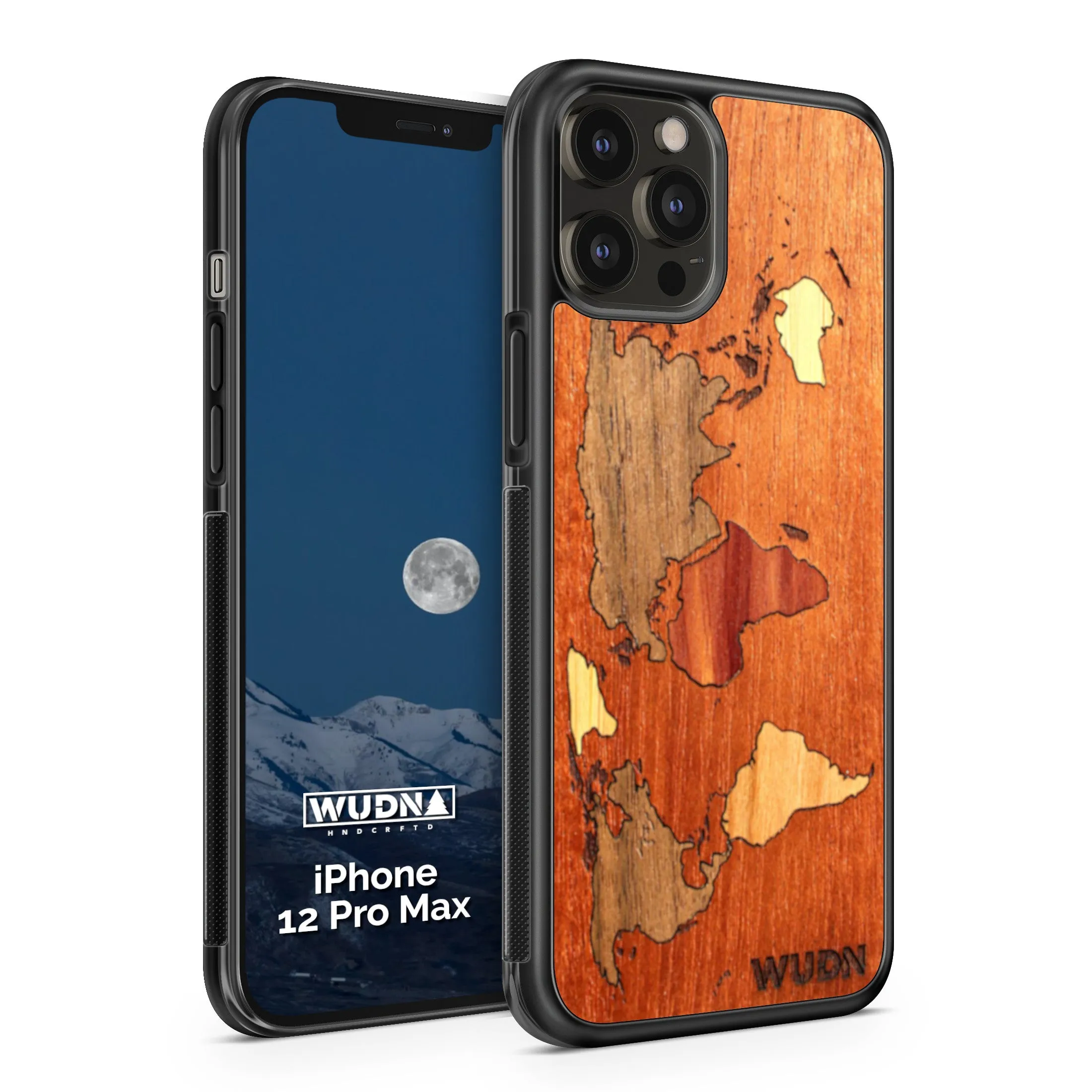 Slim Wooden Phone Case (Mahogany Inlay - World Map Traveler)