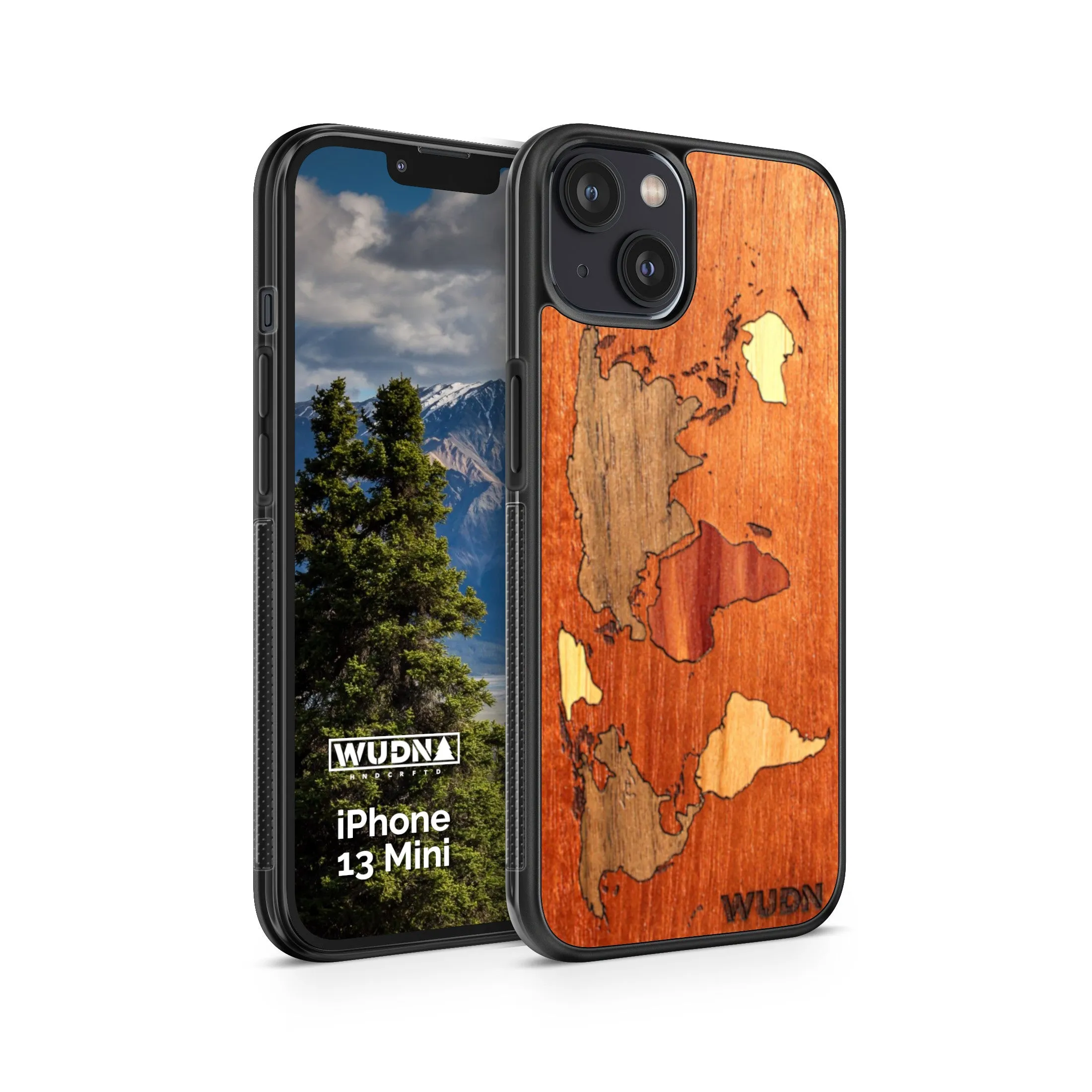 Slim Wooden Phone Case (Mahogany Inlay - World Map Traveler)