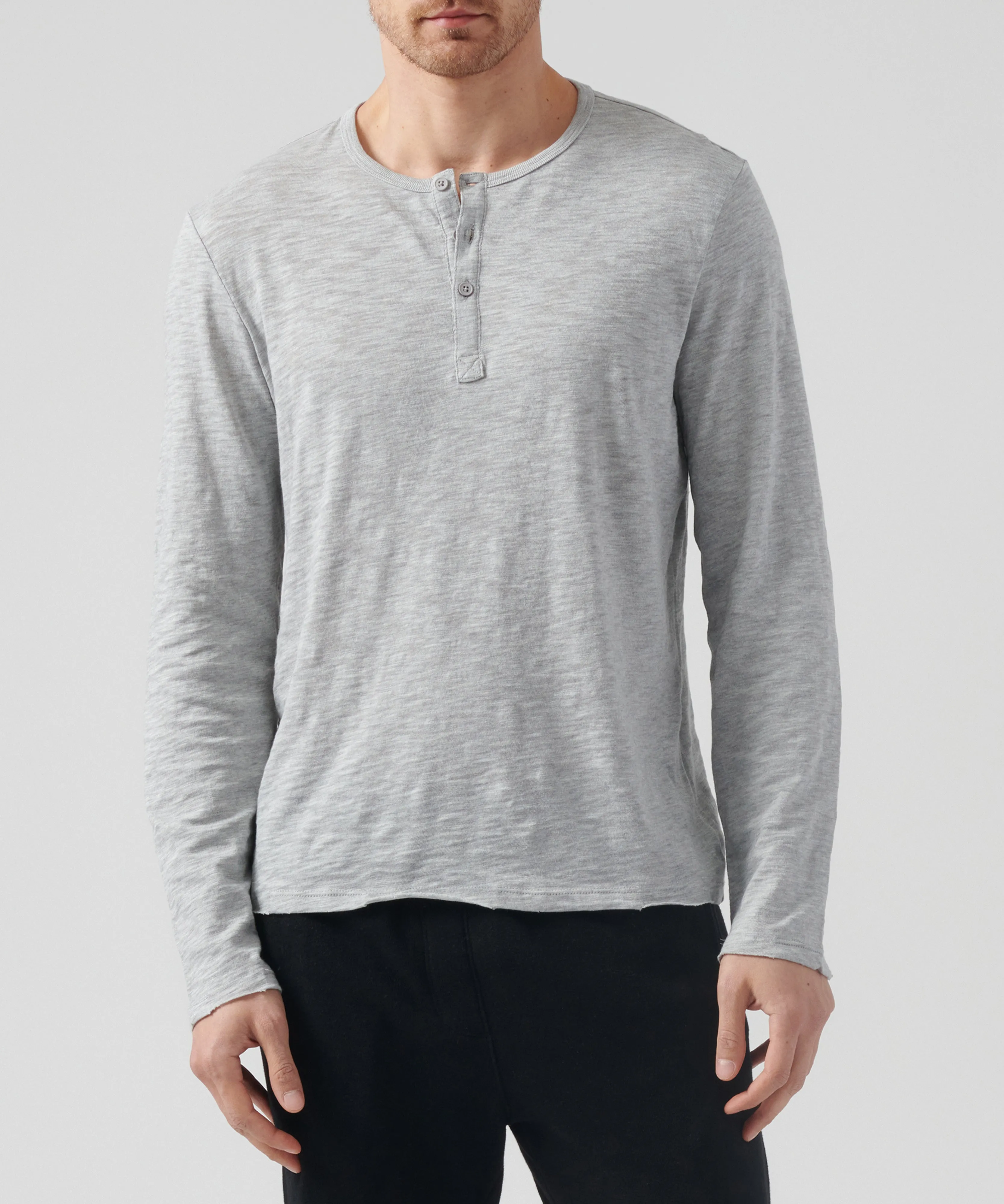 Slub Jersey Destroyed Wash Henley - Heather Grey